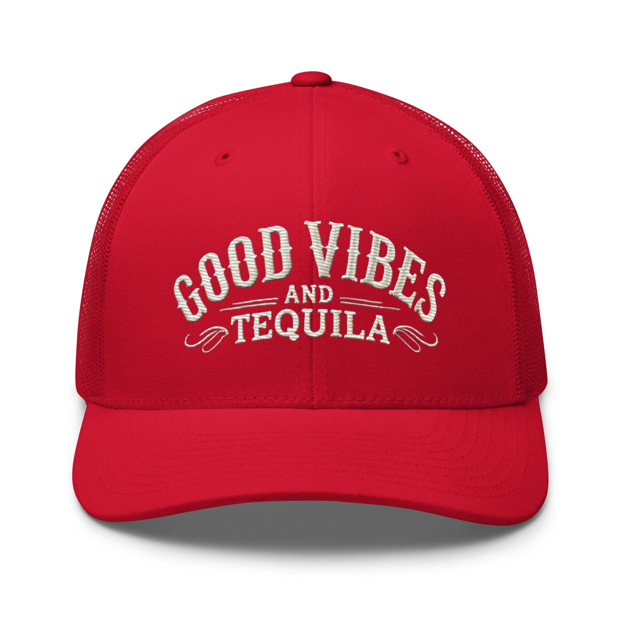 Good Vibes and Tequila Embroidered Trucker Cap: Classic Mesh Back, Adjustable Fit Party Hat Great Gift Idea - Triniskies