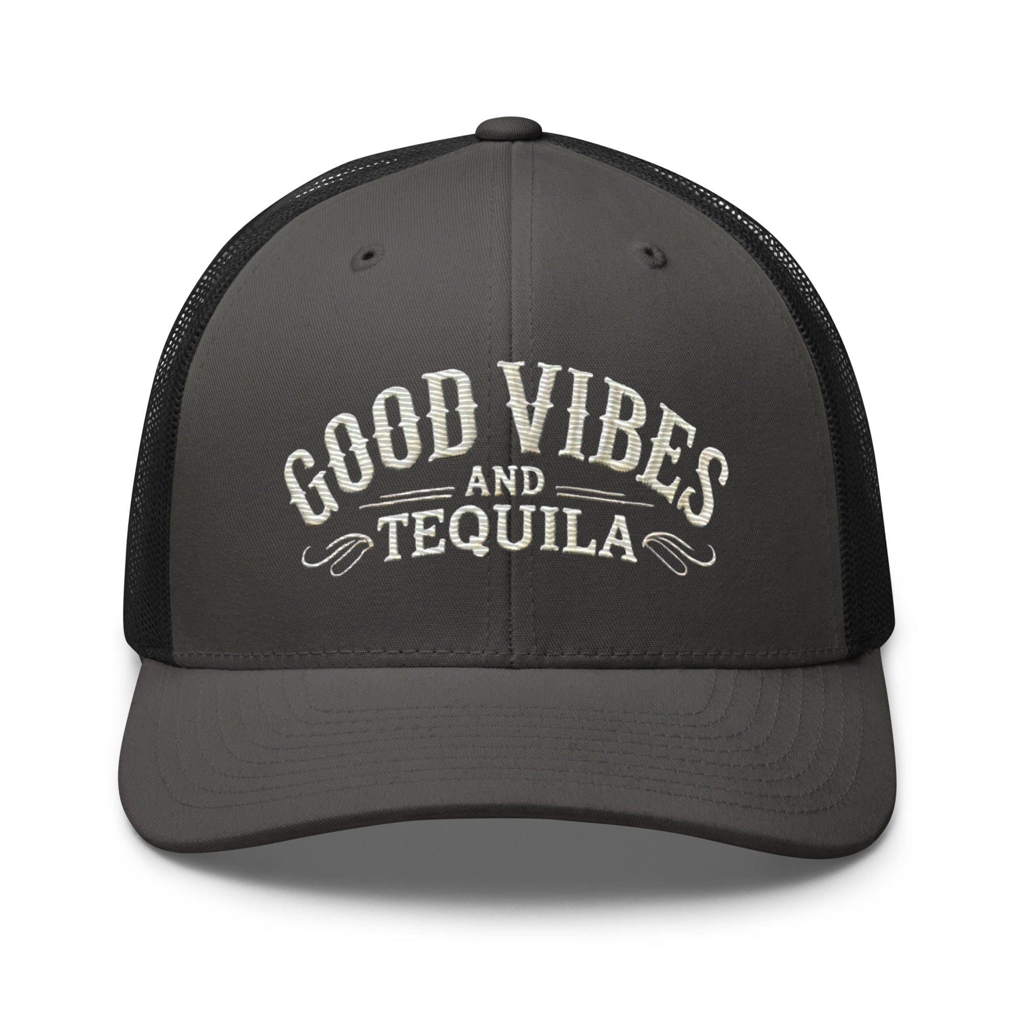 Good Vibes and Tequila Embroidered Trucker Cap: Classic Mesh Back, Adjustable Fit Party Hat Great Gift Idea - Triniskies