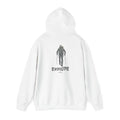 White explorer bear hoodie with hiker graphic on back