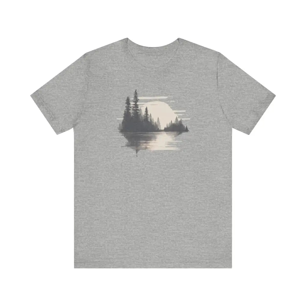 Gray unisex Forest Lake graphic tee with hiking shirt design