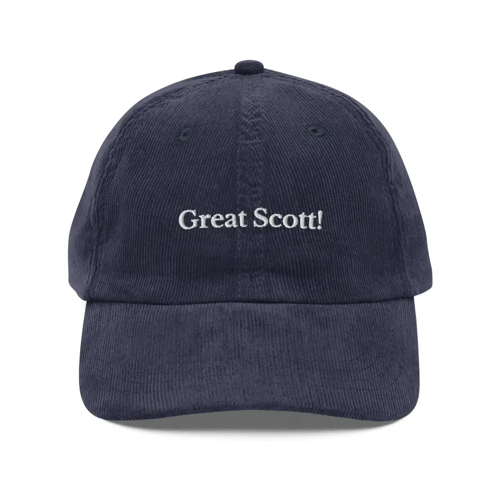 Navy blue vintage corduroy cap Great Scott embroidered hat