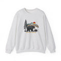 White crew-neck sweatshirt with smoky mountains bear graphic