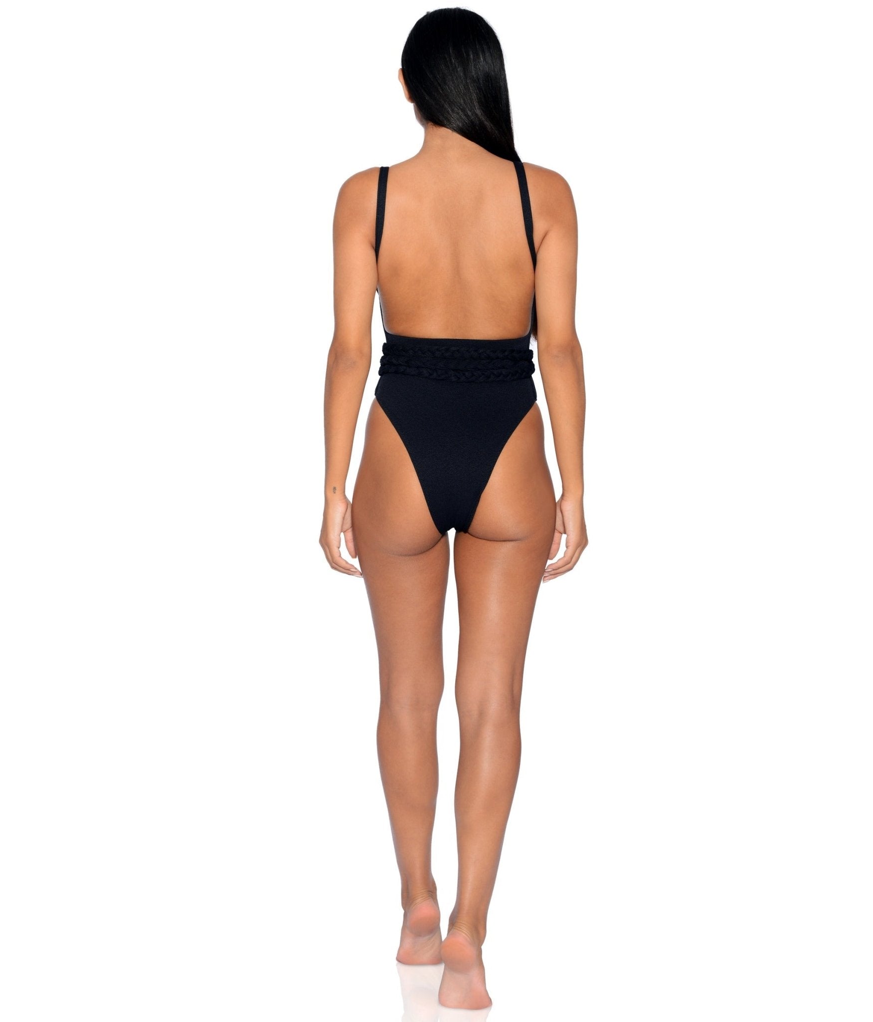 Greece Belted One - Piece Swimsuit – Luxury Textured Fabric with Gold Detail - Triniskies