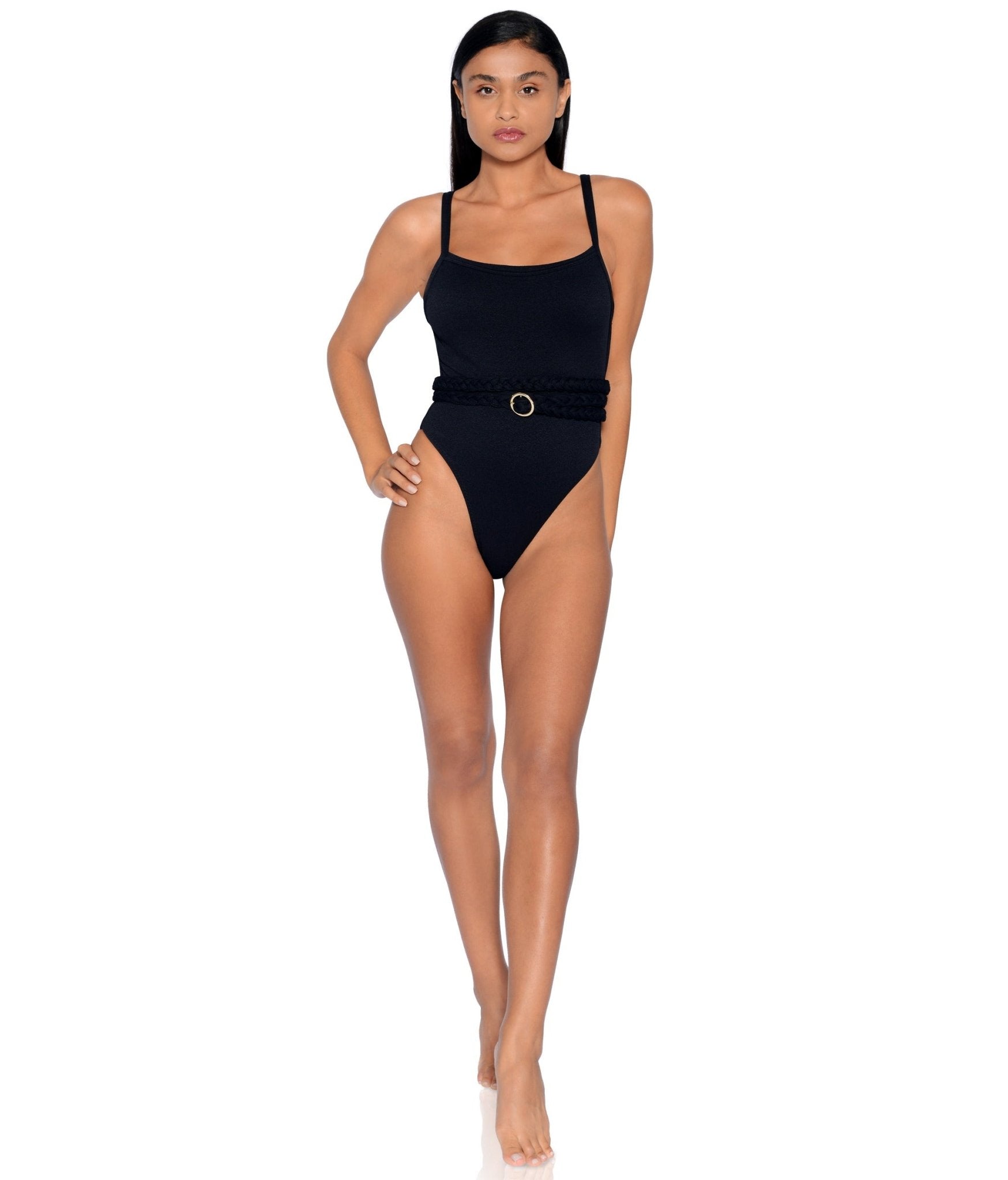 Greece Belted One - Piece Swimsuit – Luxury Textured Fabric with Gold Detail - Triniskies