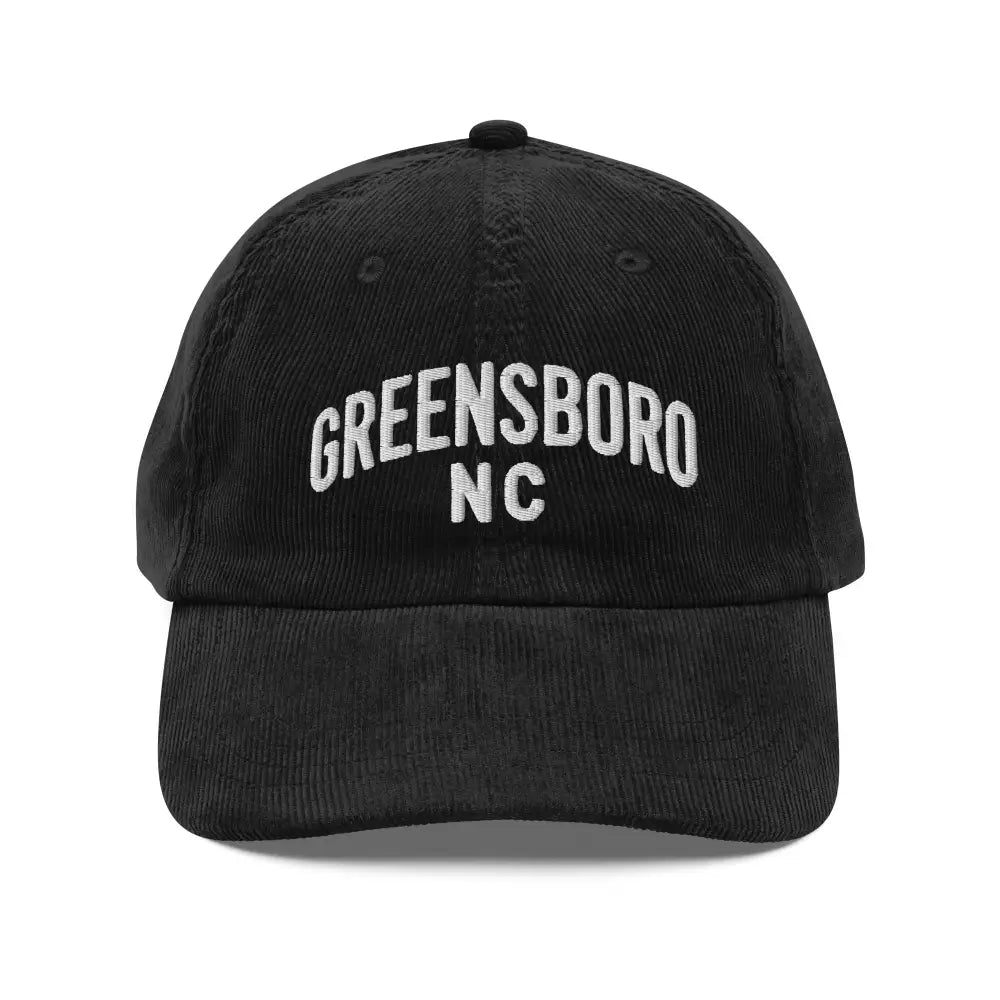 Vintage corduroy cap with Greensboro NC embroidered in white