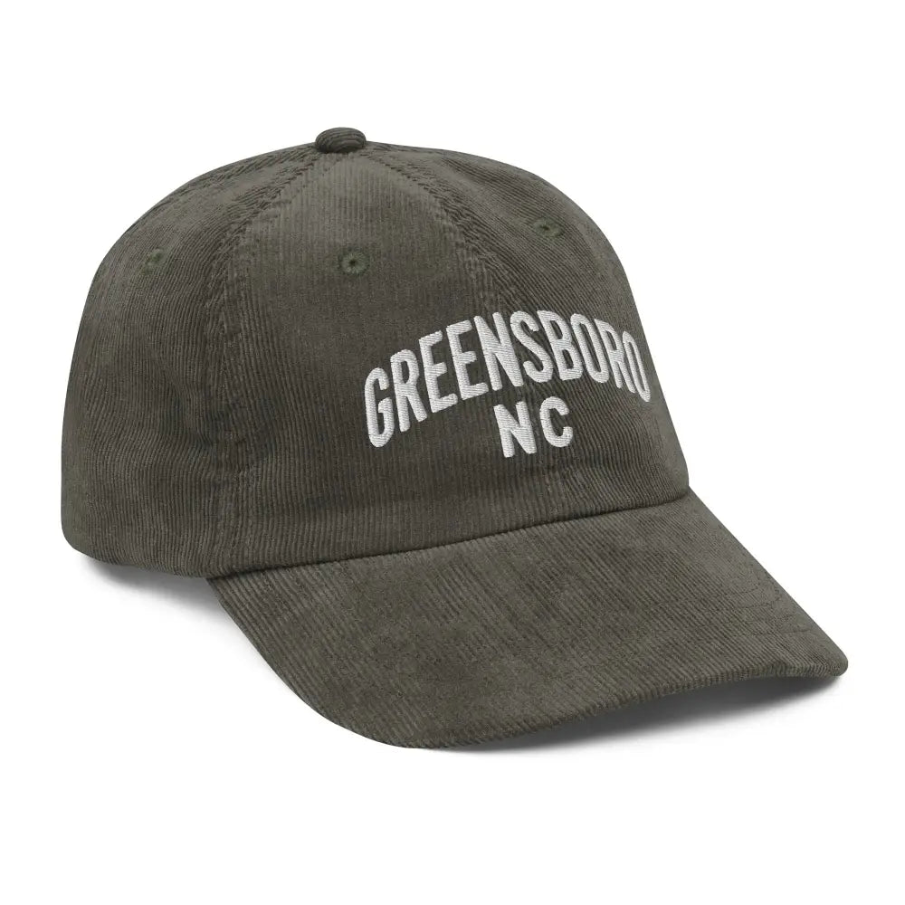 Greensboro NC vintage embroidered olive green corduroy baseball cap