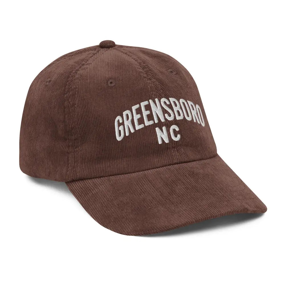 Brown Greensboro NC vintage corduroy cap embroidered hat