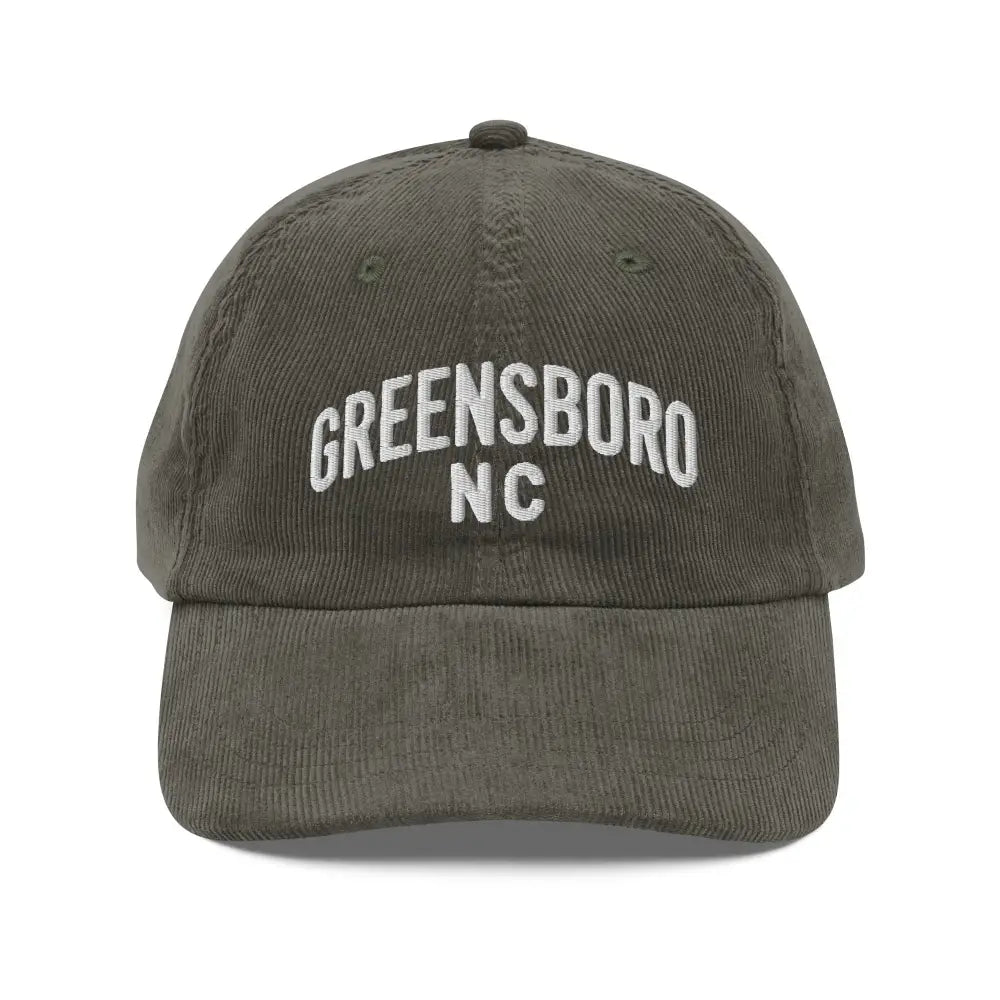 Olive green Greensboro NC vintage embroidered corduroy baseball cap