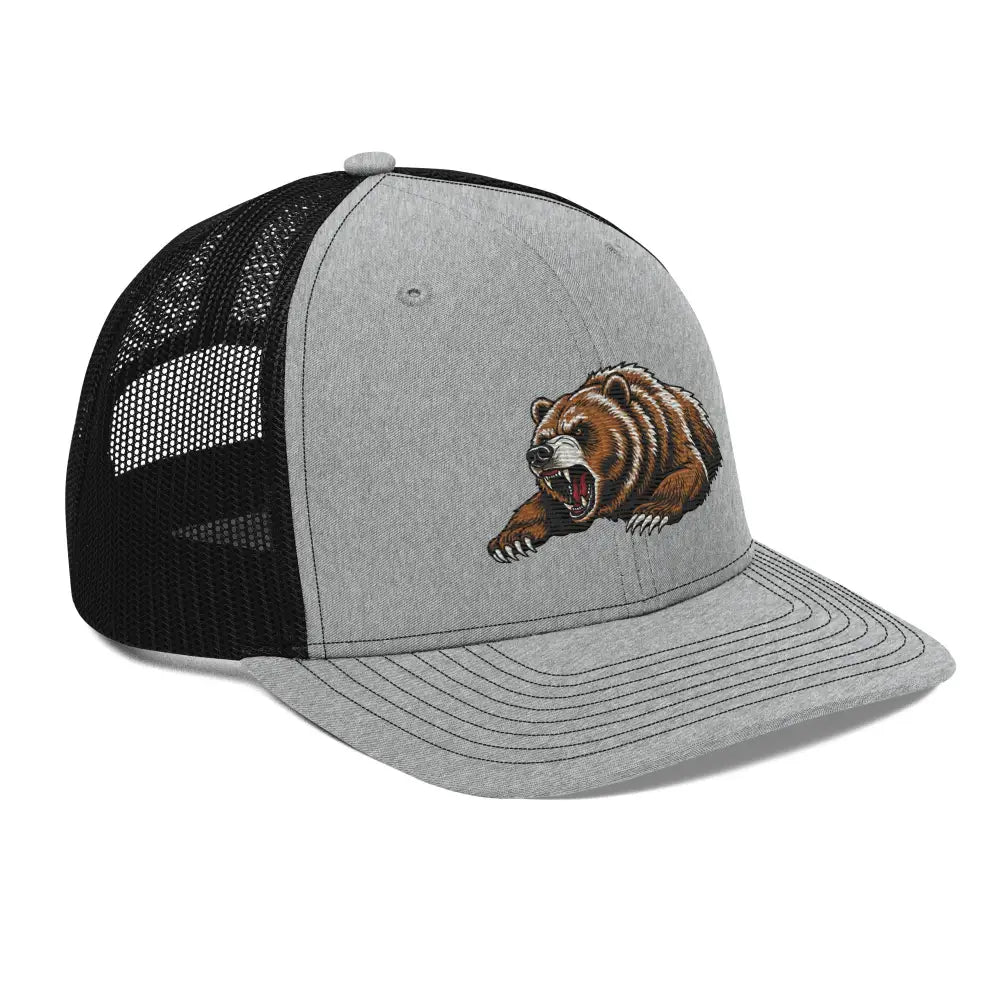 Grizzly bear embroidered Richardson 112 trucker hat in grey black