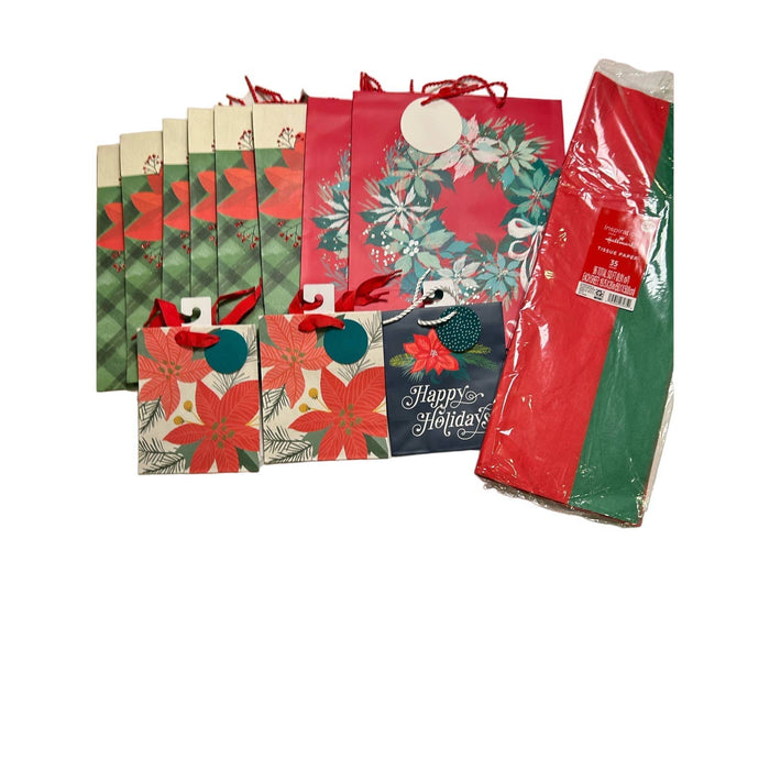 Hallmark Bundle Christmas holiday wrapping 11 bags and tissue paper