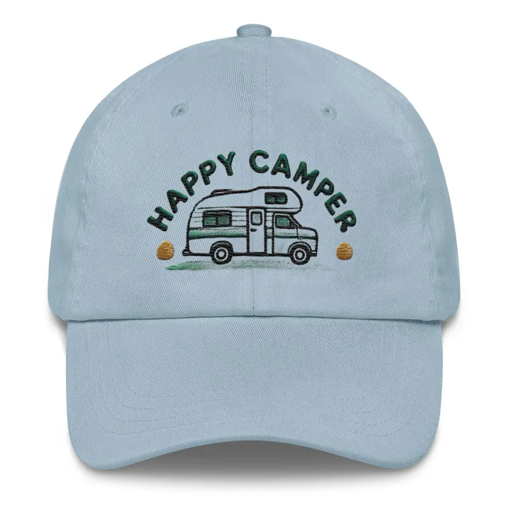 Trini Skies happy camper dad embroidered light blue RV baseball cap