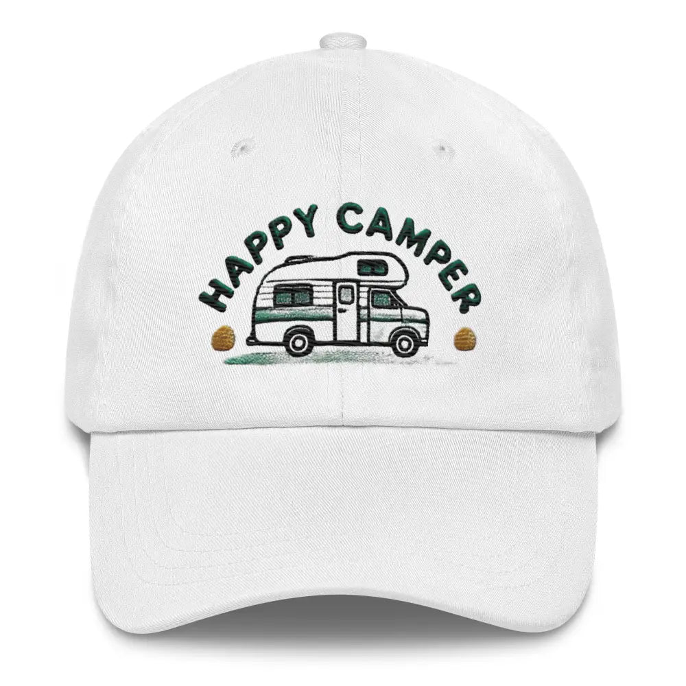 Trini Skies Happy Camper Dad embroidered white baseball cap