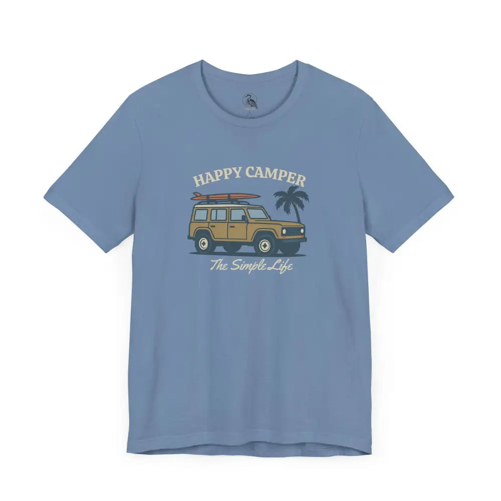 Light blue Happy Camper Adventure Tee with vintage SUV graphic