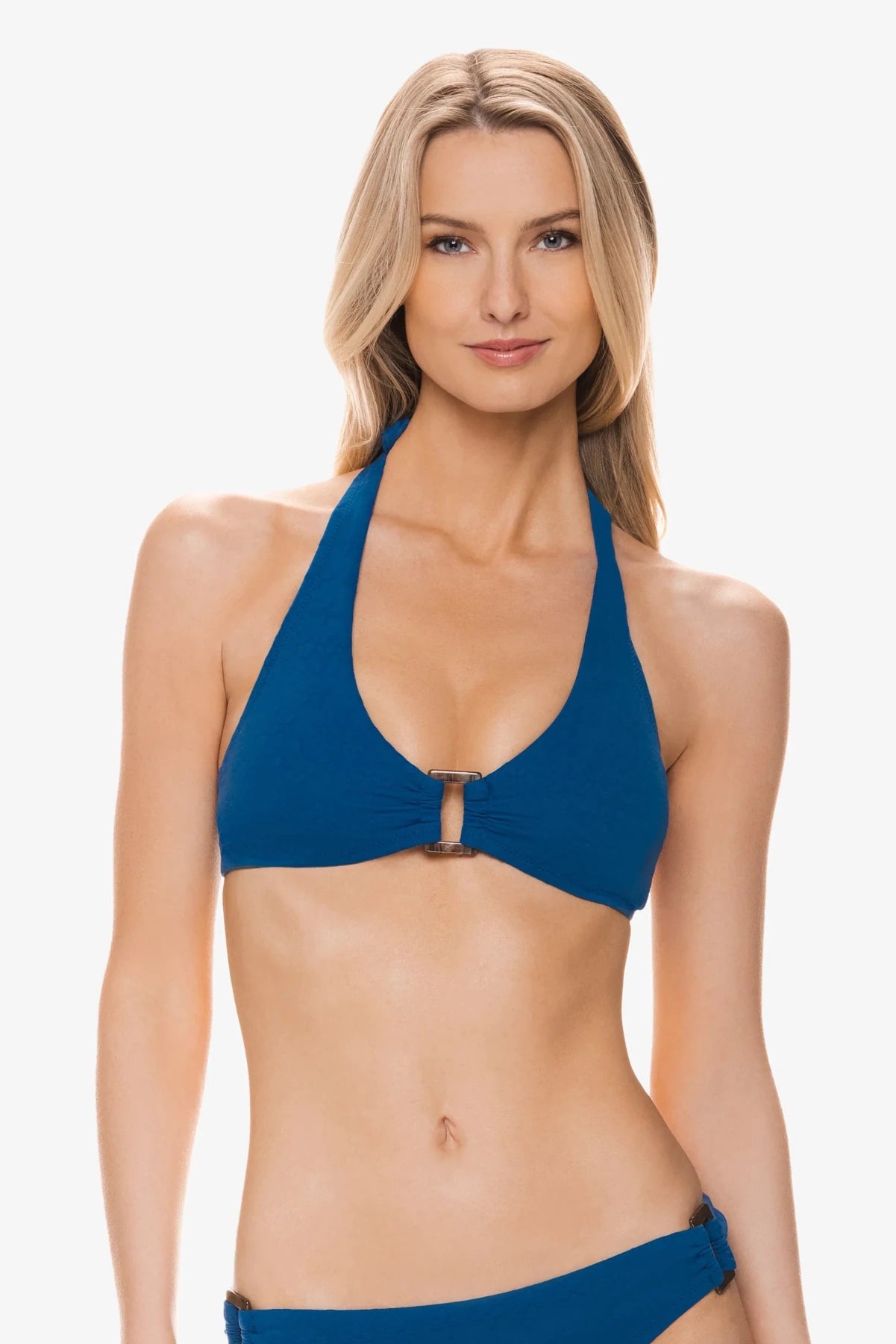 Helen Jon Tortoise Halter Bikini Top – Jacquard Textured Marine Blue - Triniskies
