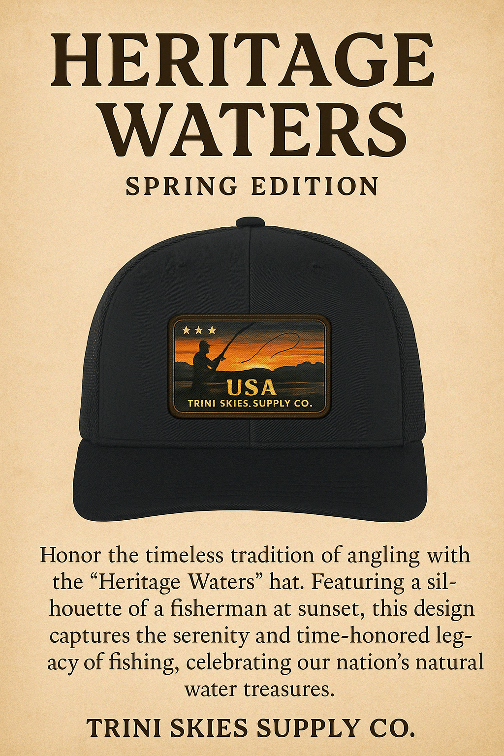 Heritage Waters USA Patch Hat – Richardson 112 Trucker Cap | Patriotic Fishing Hat | Trini Skies Supply Co. Outdoor Vintage Snapback - Triniskies