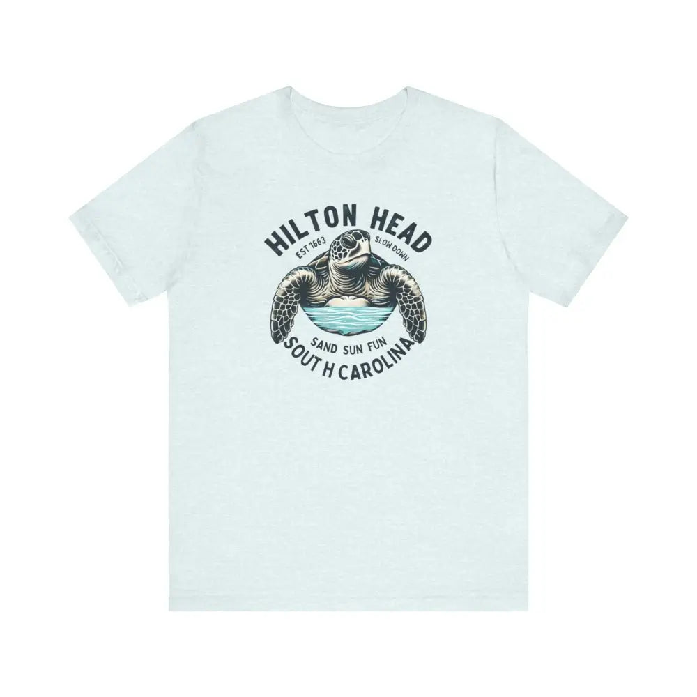 Light blue sea turtle graphic tee with beach vibes design