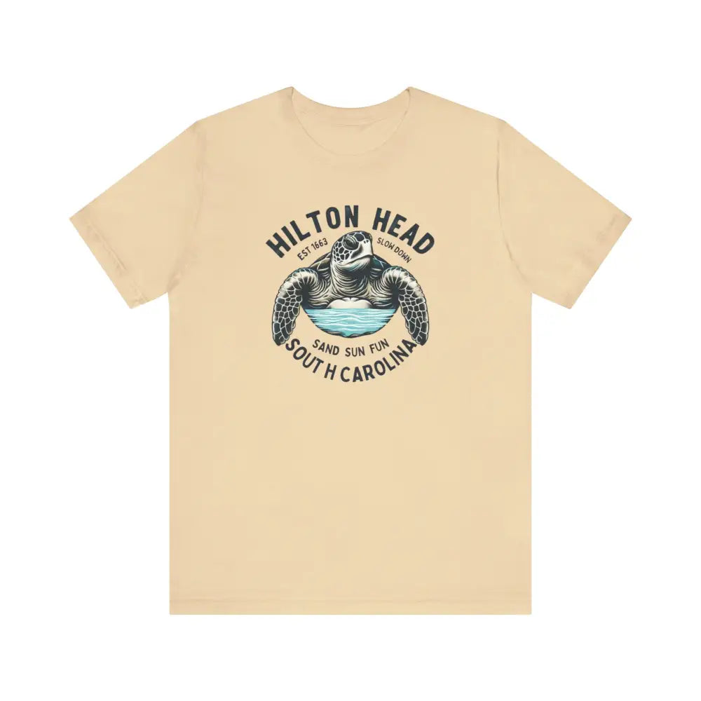 Light beige short-sleeve sea turtle beach vibes graphic tee