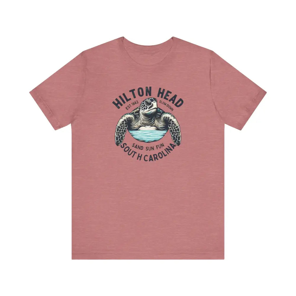 Dusty rose sea turtle Hilton Head graphic tee with beach vibes