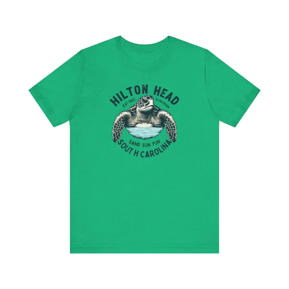 Green short-sleeve sea turtle graphic tee with beach vibes