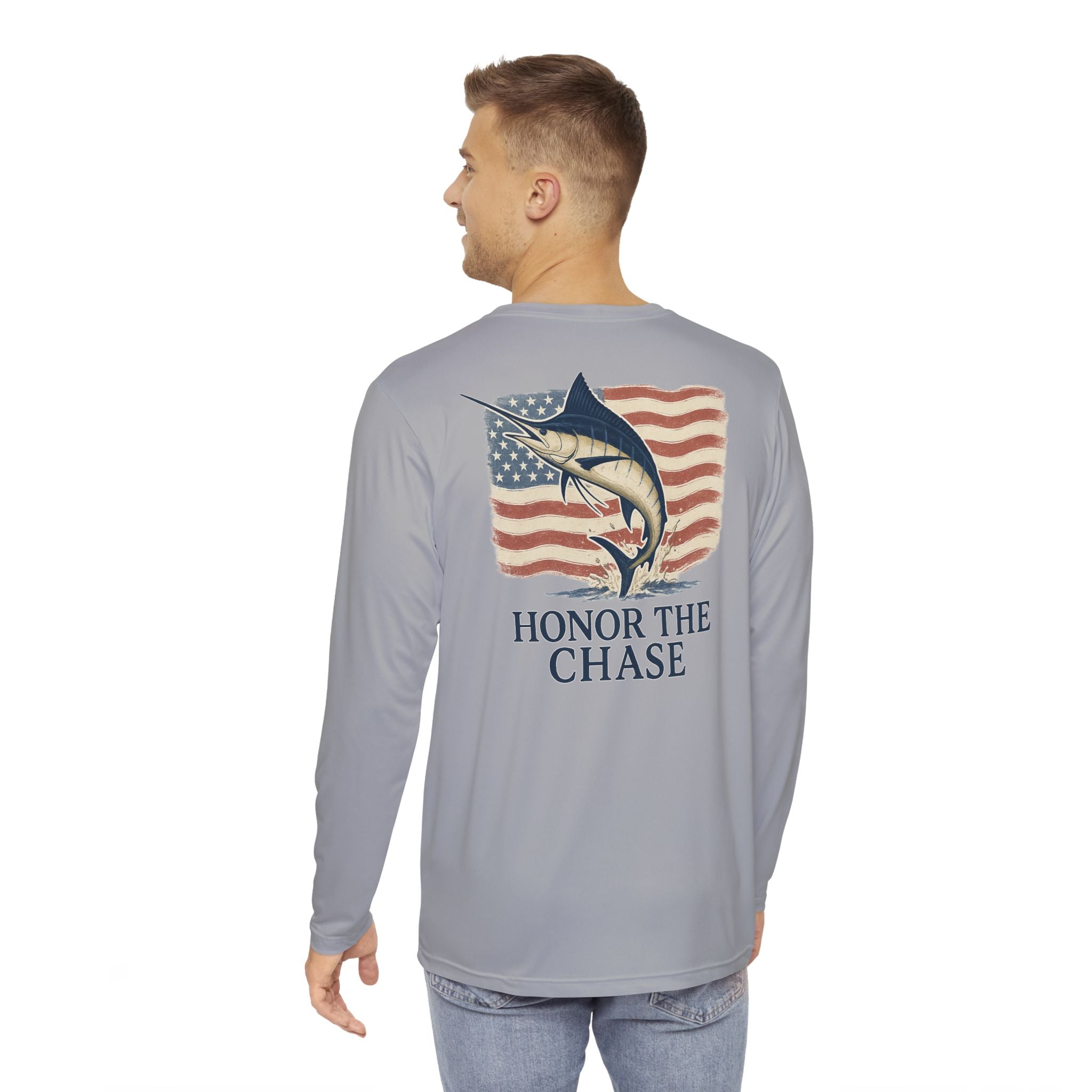 Honor the Chase Marlin Patriotic Long Sleeve Shirt USA Fishing Tee American Legacy Performance Shirt UV Protection - Triniskies