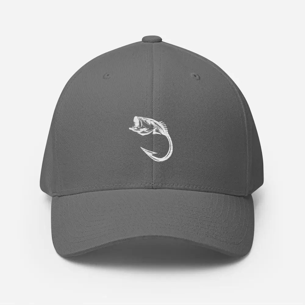 Hooked Minimalist Flexfit Hat with Bold Line-Art Fish Design