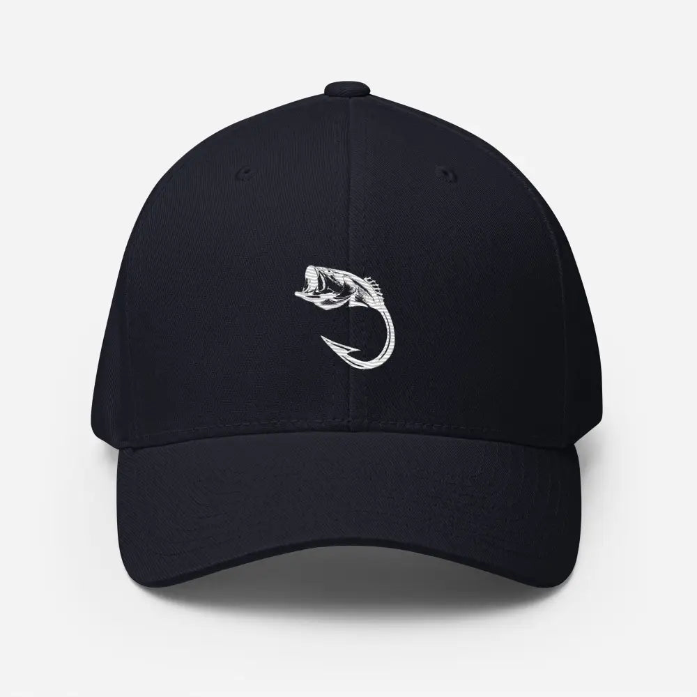 Hooked Minimalist Flexfit Hat with Bold Line-Art Fish Design