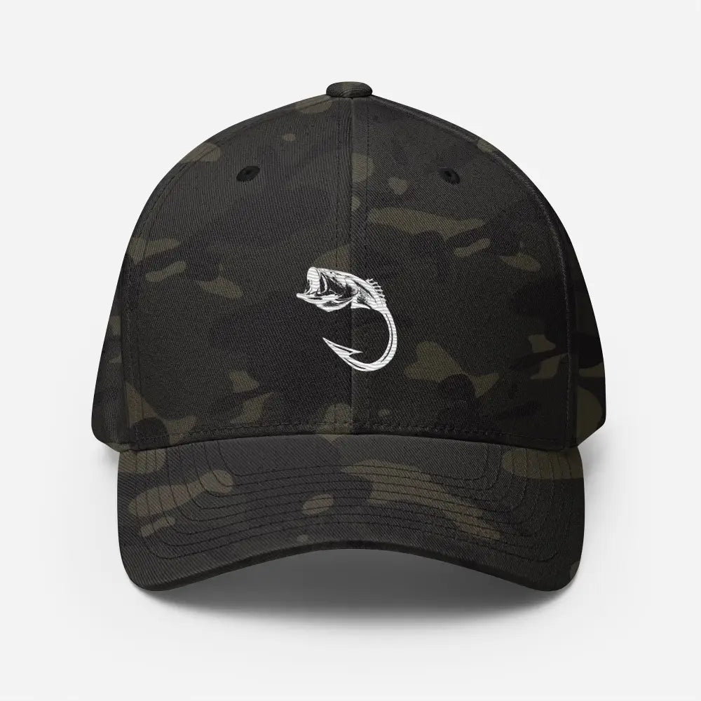Hooked Minimalist Flexfit Hat Featuring Bold Line-Art Fish Logo