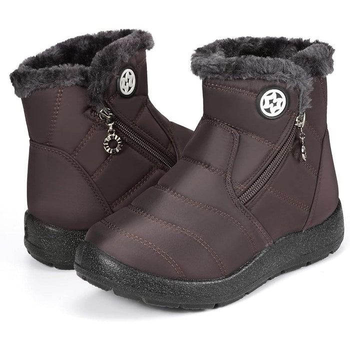 Hsyooes Brown / 9.5 Hsyooes Women's Warm Fur Lined Snow Boots - Waterproof Booties - Black, Size 9.5