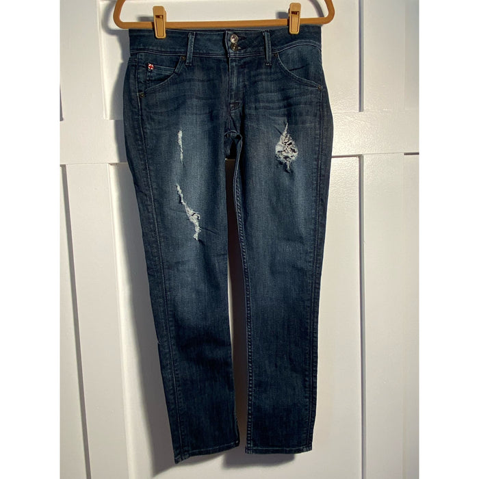 Hudson 27 / Blue Hudson Mid-Rise Distressed Skinny Jeans - Size 27 * WJ03