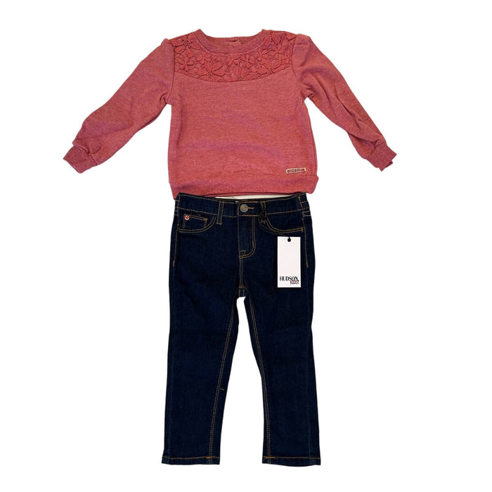 Hudson 2T / Red Hudson Adorable 2-Piece Set - Jeans & Long Sleeve Shirt, Size 2T K32  *