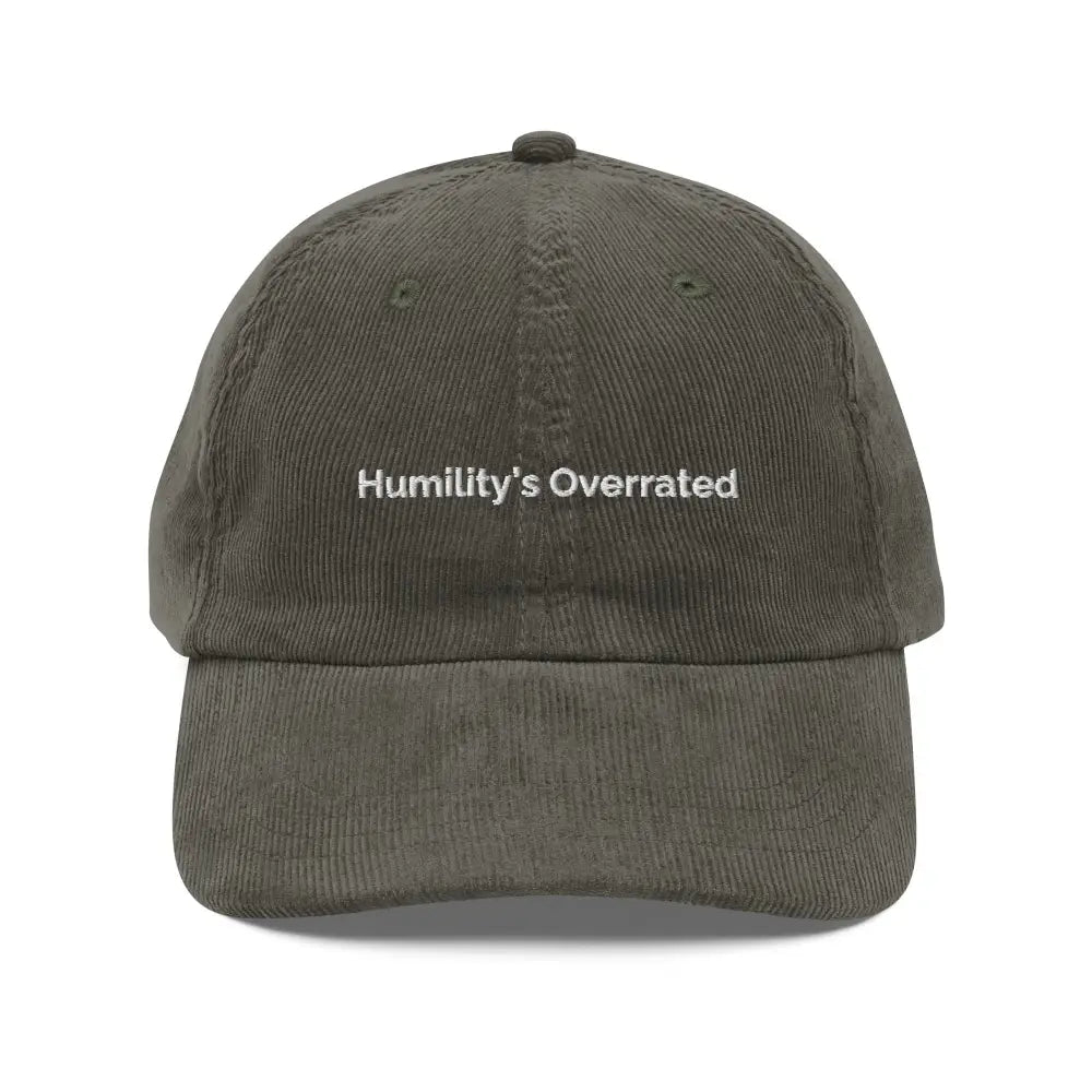 Olive green embroidered vintage corduroy hat with white text