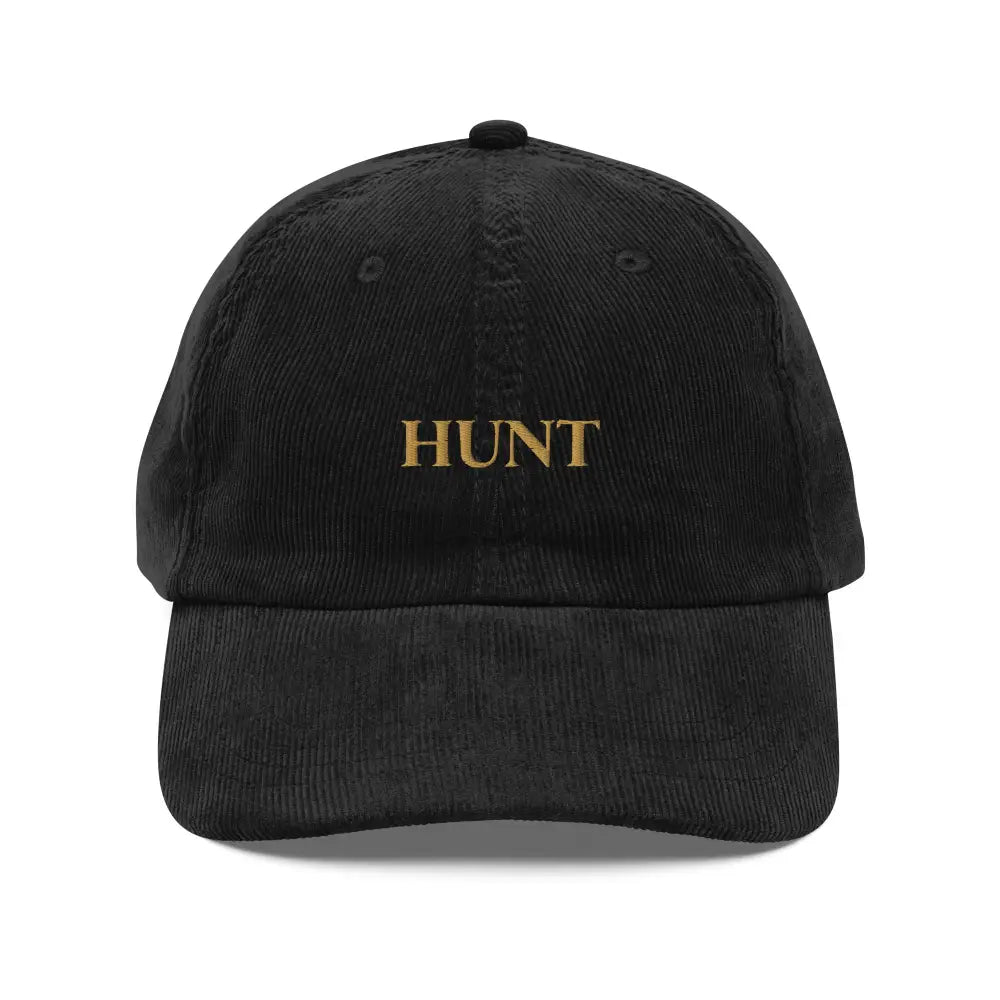Hunt Embroidered Vintage Corduroy Cap in Black