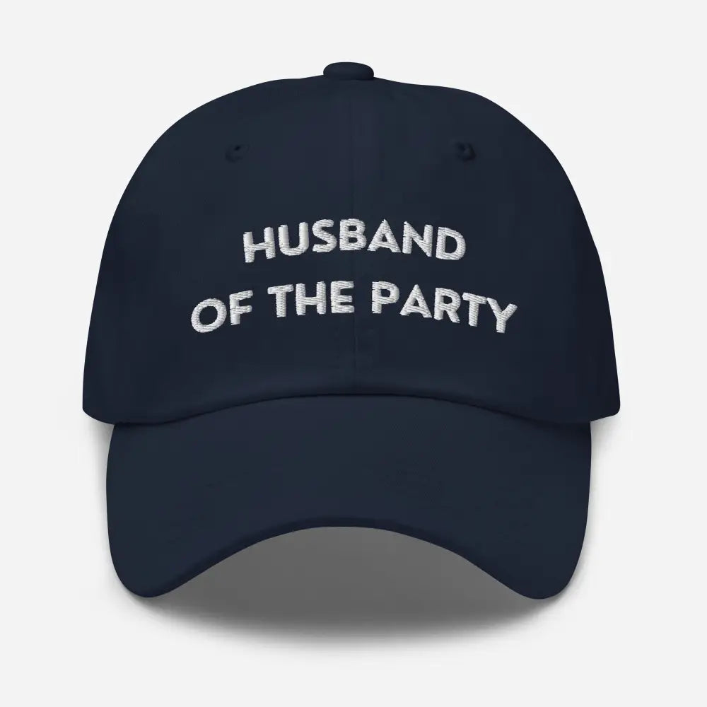 Navy blue dad hat with white party embroidered text