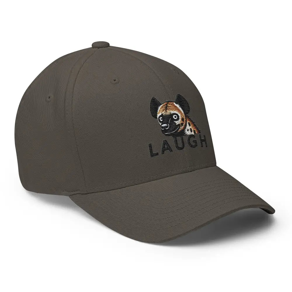 Dark gray embroidered corduroy cap with hyena wildlife face