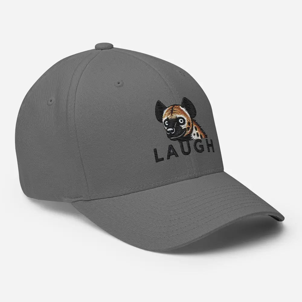 Gray embroidered hyena wildlife corduroy cap hat