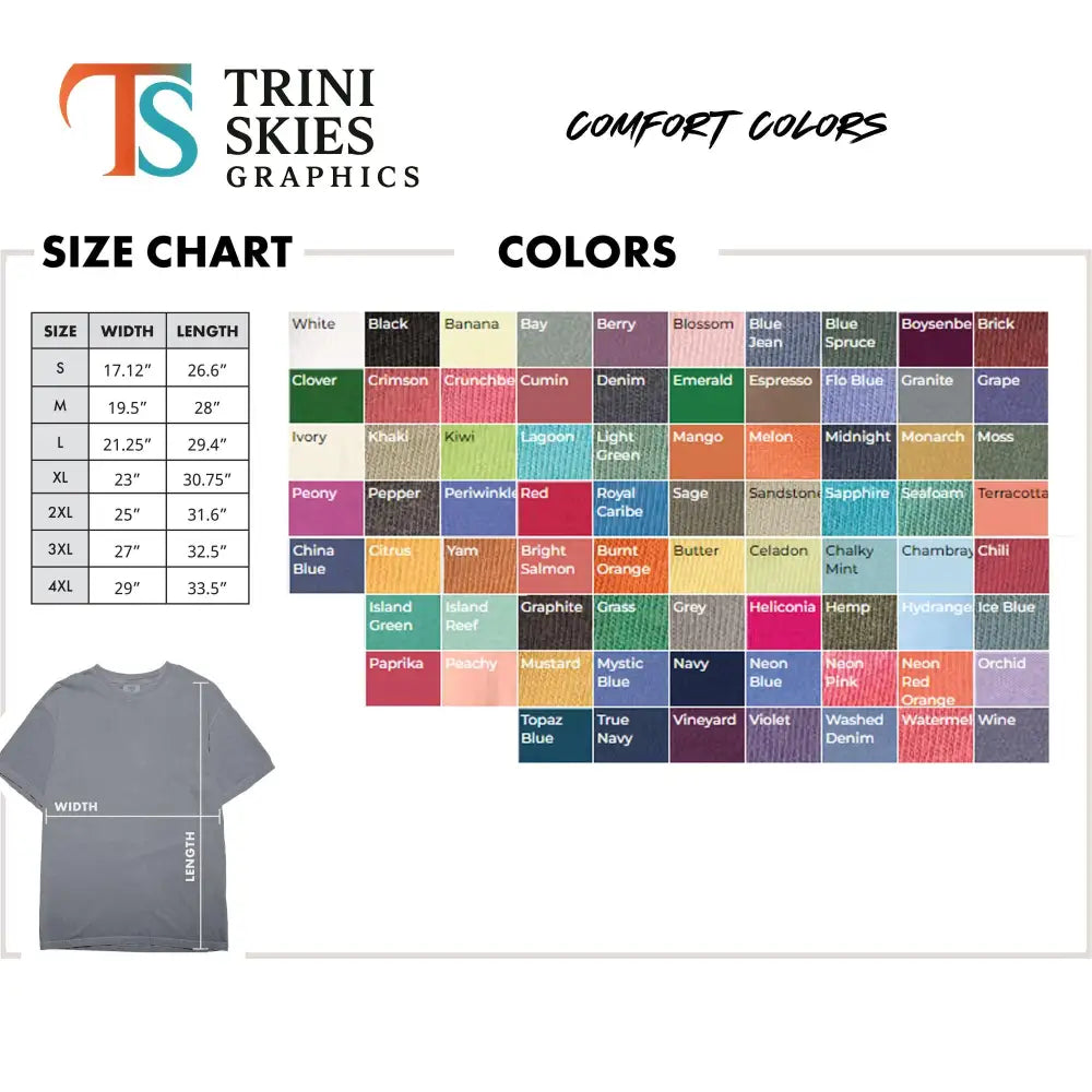 Size and color chart for Great Gatsby party flapper T-shirt
