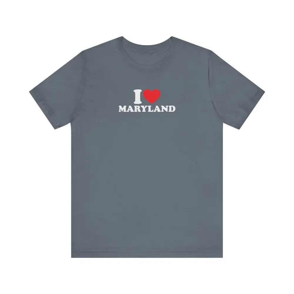 Unisex jersey short sleeve I Love Maryland graphic tee in dark gray