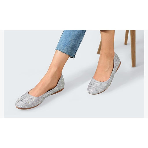 IDIFU 10M / Silver IDIFU Women's Closed Round Toe Ballet Flats (Silver Sparkle, 10 M US)