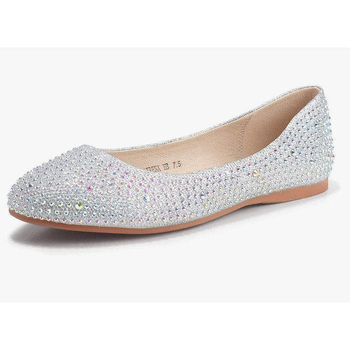 IDIFU 10M / Silver IDIFU Women's Closed Round Toe Ballet Flats (Silver Sparkle, 10 M US)