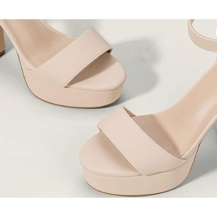 IDIFU 9.5 / Nude / Suede IDIFU Women's Platform Chunky High Heel Sexy Sandals, Nude Nubuck, Size 9.5