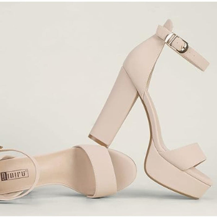 IDIFU 9.5 / Nude / Suede IDIFU Women's Platform Chunky High Heel Sexy Sandals, Nude Nubuck, Size 9.5