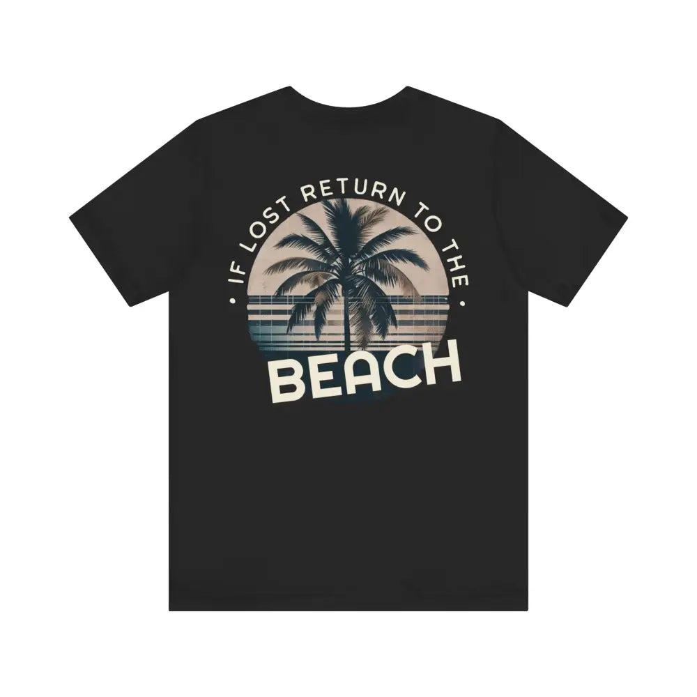 Black short-sleeved beach unisex jersey tee with graphic
