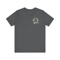 Dark grey beach unisex jersey tee with palm tree graphic on chest