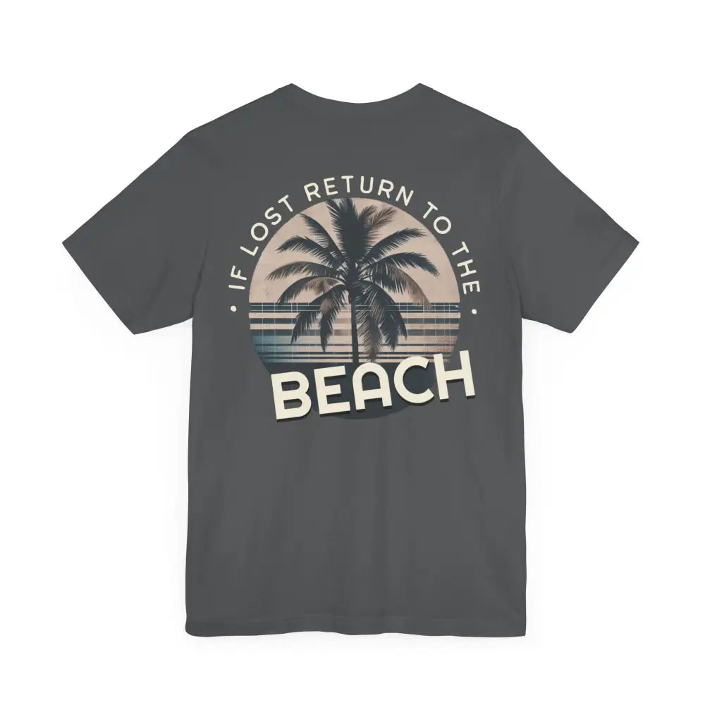 Dark grey beach unisex jersey tee with palm tree graphic