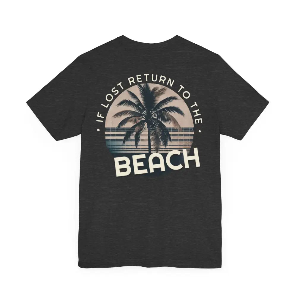 Black unisex jersey tee with palm tree beach graphic