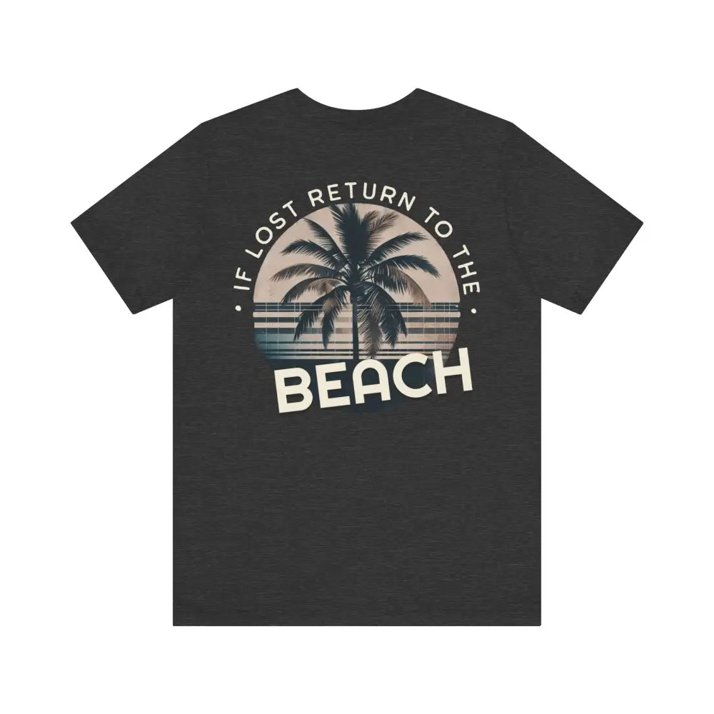 Dark gray unisex jersey beach tee with graphic back