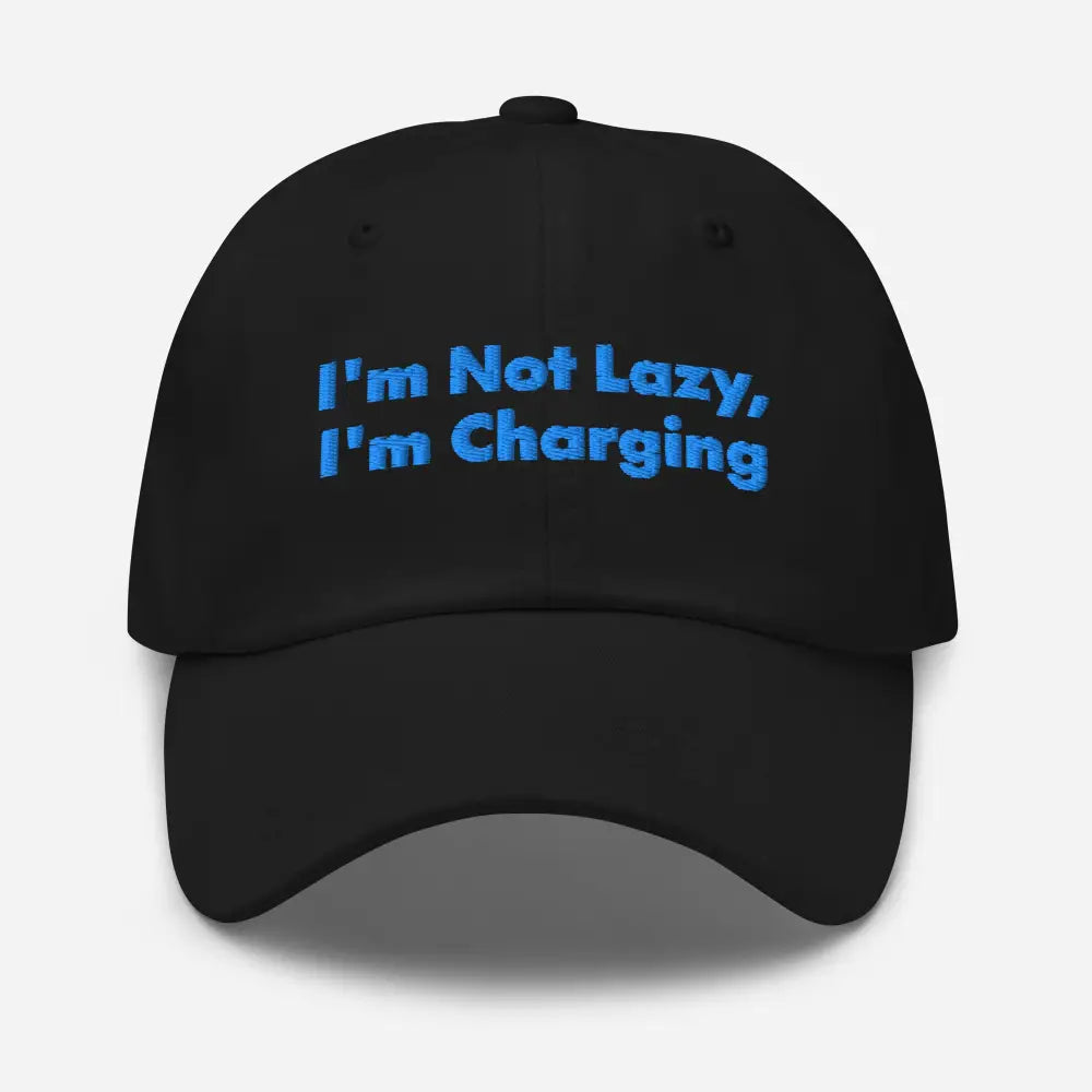 Black Embroidered Charging Dad Hat in Chino Cotton Twill
