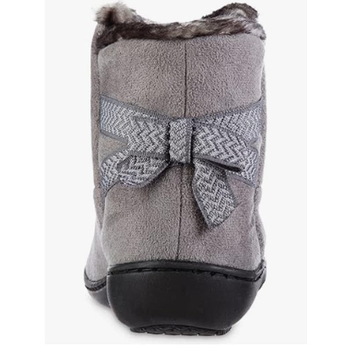 Isotoner 6.5-7 / Gray / Suede Isotoner Women's Microsuede Mallory Bootie Slippers with Bow, Ash, Size 6.5-7