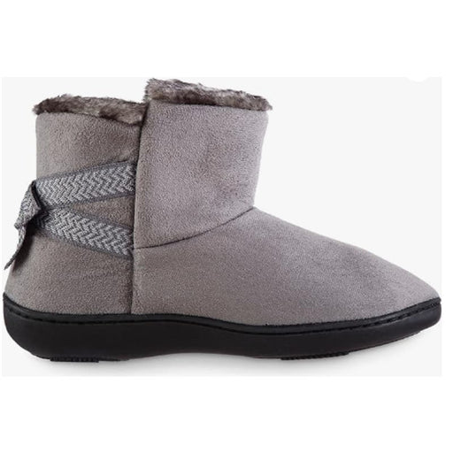 Isotoner 6.5-7 / Gray / Suede Isotoner Women's Microsuede Mallory Bootie Slippers with Bow, Ash, Size 6.5-7