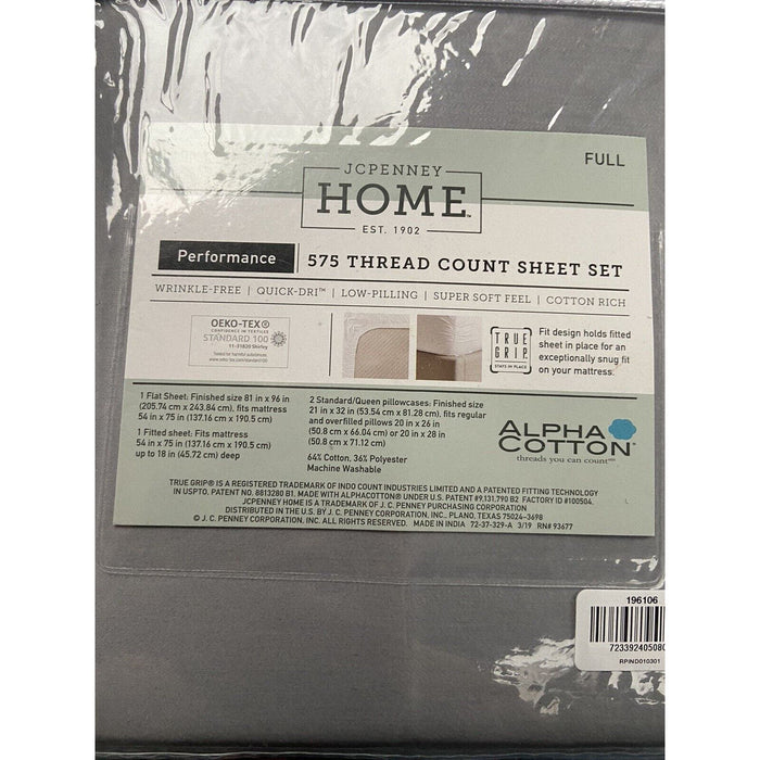 J. C. Penney full / gray JCPenney Collection Performance Sheet Set Quick Dri Ultra Fit MSRP $110 H100